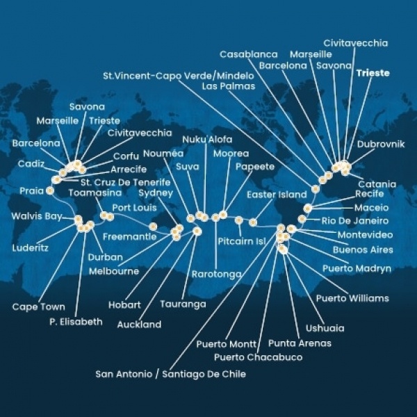 Costa Deliziosa - Olaszország, Horvátország, Franciaország, Spanyolország, Marokkó, Kanári-szigetek, Zöld-Foki Köztársaság, Brazília, Argentína, Chile, Francia Polinézia, Új-Zéland, Ausztrália, South Africa, Namibia